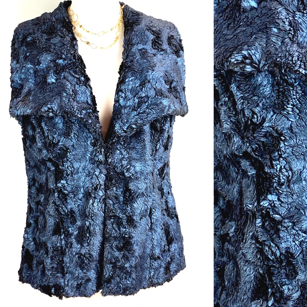 Katherine Barclay Cobalt Faux Fur Montreal Deep Blue Waterfall Vest Medium